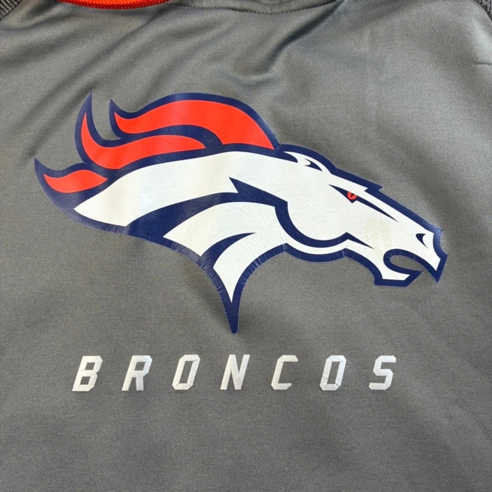 Majestic Denver Broncos NFL Therma Base Hoodie Mens‎ Large Grey Orange Pullover - Picture 14 of 16